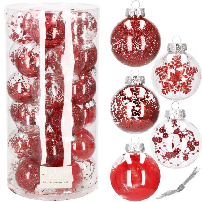Kerstballen | 30 Stuks | 7 cm | Rood/Wit