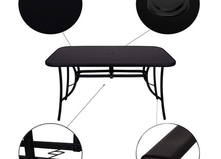 Tuintafel | 150 x 90 x 73 cm | Buitentafel | Eettafel Buiten | Metaal | Gehard Glas | Zwart