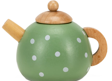 Springos ® Houten Theeservies - 13-delige Theeset met Theepot, Kopjes, Taartjes en Koekjes - Groen