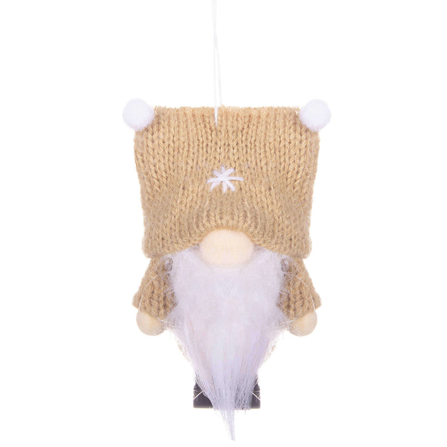 Kerstkabouter - Kersthangers - Kerstdwerg - Kerstversiering - Beige - 8 cm