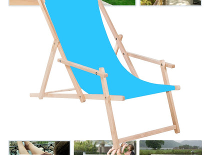 Ligbed | Strandstoel | Ligstoel | Verstelbaar | Arm Leuning | Beukenhout | Handgemaakt | Blauw