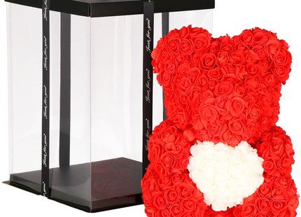 Rozen Beer | Rozenbeer | Rose Bear | Rozen Teddybeer | Liefde | Inclusief Giftbox | 36 x 26 x 26 cm | Rood / Wit