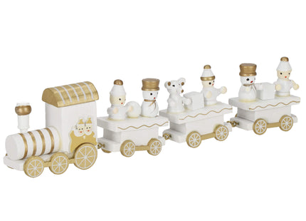 Kerstdecoratie - Trein - Hout - Wit - Goud