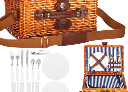 Picknickmand - Servies - Thermisch - Riet - Bruin - 42 x 27 x 20 cm