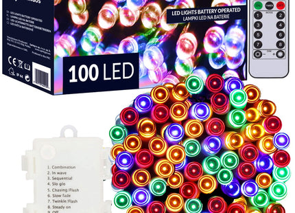 Kerstverlichting | 10,5 m | Batterij | Afstandsbediening | 100 LED | Multicolor