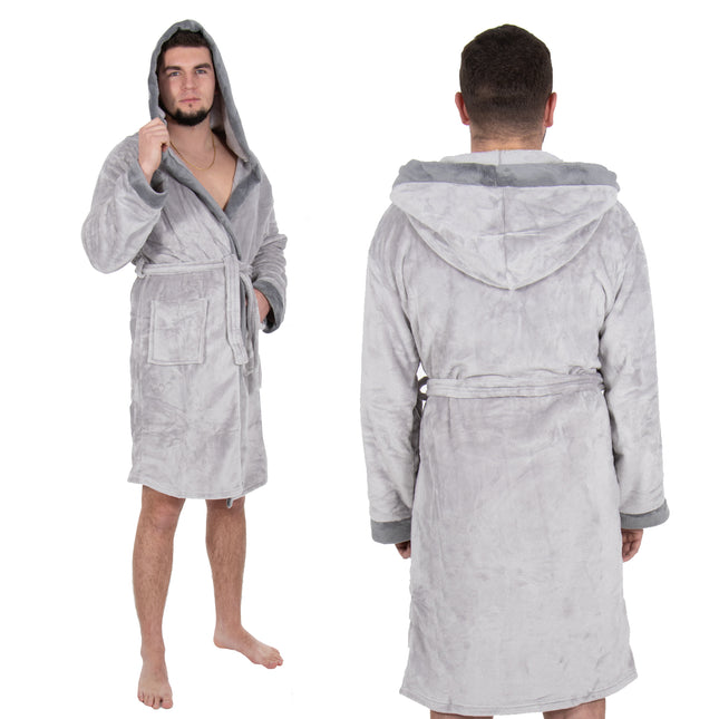 Badjas - Fleece - Grijs - Capuchon - Riem - Maat M/L