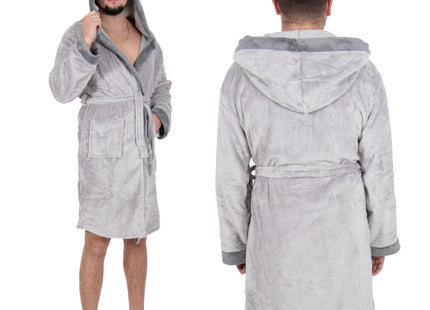 Badjas - Fleece - Grijs - Capuchon - Riem - Maat M/L
