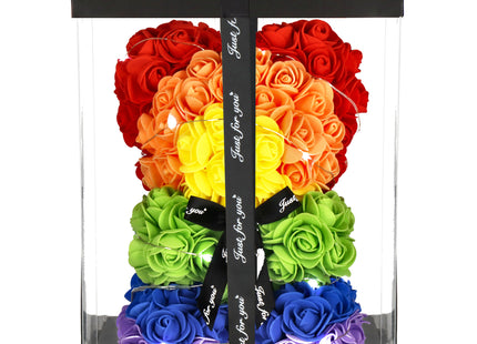 Rozen Beer | Rozenbeer | Rose Bear | Rozen Teddybeer | Liefde | Inclusief Giftbox | Valentijnsdag | Lhbtqia+ | 15.5 x 1 x 25 cm | Rainbow