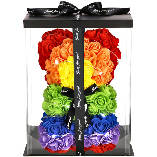 Rozen Beer | Rozenbeer | Rose Bear | Rozen Teddybeer | Liefde | Inclusief Giftbox | Valentijnsdag | Lhbtqia+ | 15.5 x 1 x 25 cm | Rainbow