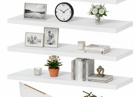 Wandplank - Boekenplank - Ophangbaar - 3 Delig -  Wit - Metaal - 3 Kg - 15 x 40 x 1,5 Cm