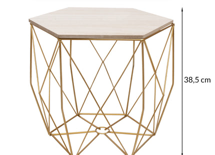 Salontafel | Salontafel Hexagoon | Bijzettafel | 1 Stuk | 38,5 cm | Goud/Licht Hout