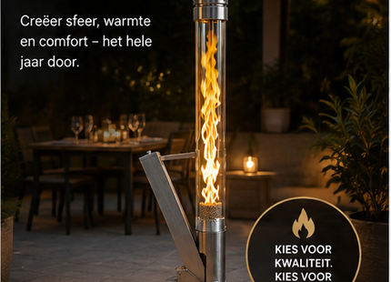 Muntel® Pellet Terras Heater - Terrasverwarmer - Outdoor - Heater - Fire Tube - Pallet - RVS - 34x 44.8x 132.2Cm