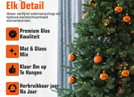 Kerstballen Glas | 8 Stuks | Glas | Ø 80 mm | Oranje