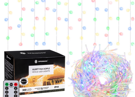 IJspegel Verlichting | 12 m + 2.5 m Snoer | Inclusief Afstandsbediening | 300 LED | Multicolor | Koppelbaar