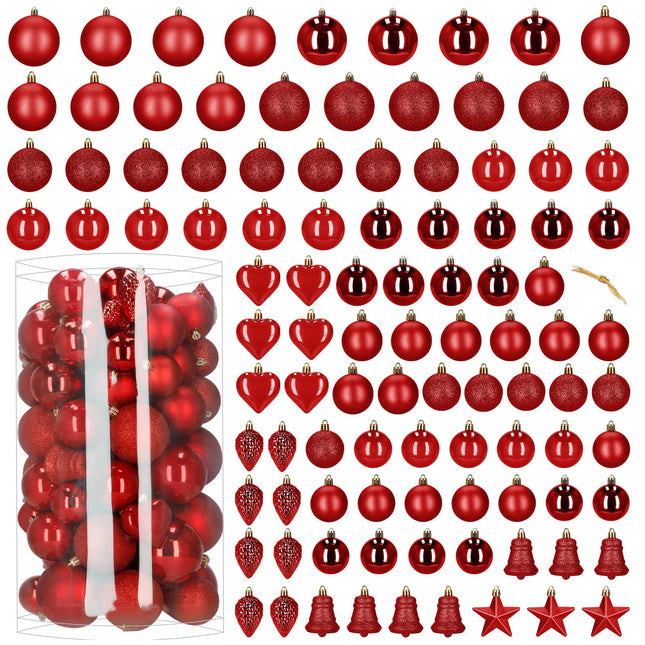 Kerstballen | 100 Stuks | Rood Tinten | Onbreekbaar