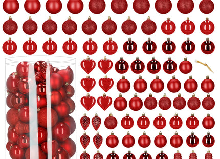 Kerstballen | 100 Stuks | Rood Tinten | Onbreekbaar