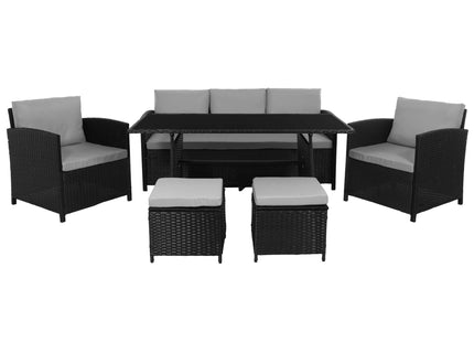 Tuinset - 6 Delig - Stoelen - Bank - Tafel - Rotan -  Zwart/Grijs