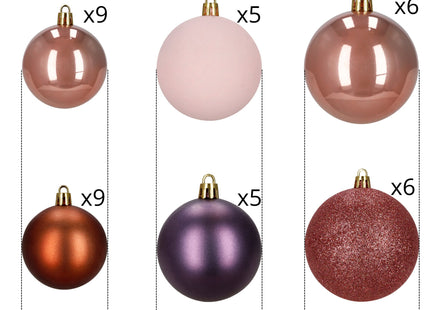 Kerstballen | 40 Stuks | 7/8/9 cm | Paars | Bruin | Parelmoer | Roségoud