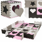 Speelmat | Speelmat Foam | Puzzelmat | Figuren | 16 Puzzelstukken | 150 x 150 cm | Roze/Grijs/Zwart/Wit