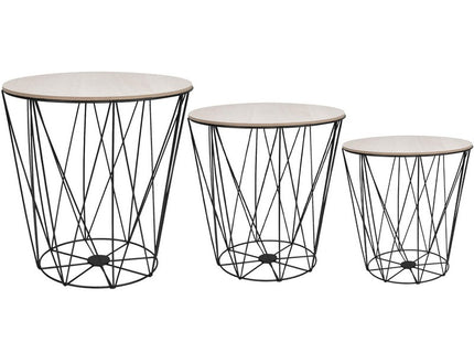 Salontafel | Salontafel Set | Rond | 3-Delig | Zwart/Hout