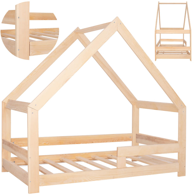 Kinderbed - Bed - Veiligheid - Uitvalbescherming - Hout - Lichtbruin - 160 x 80cm
