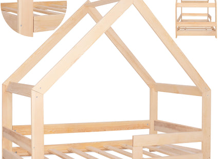 Kinderbed - Bed - Veiligheid - Uitvalbescherming - Hout - Lichtbruin - 160 x 80cm