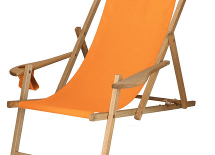 Ligbed | Strandstoel | Ligstoel | Verstelbaar | Armleuningen | Beukenhout | Geïmpregneerd | Handgemaakt | Oranje
