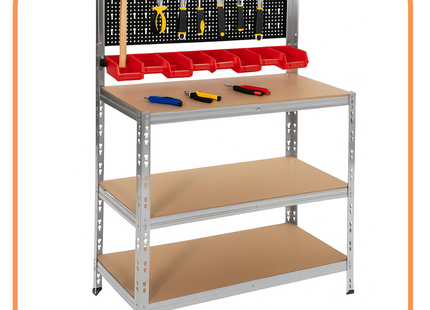 Werkbank| Garage | Werkblad | 136x40x100 cm | Staal | 620 Kg |  Zilver/Bruin