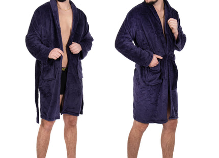 Badjas - Fleece - Marineblauw - Capuchon - Riem - Maat L/XL
