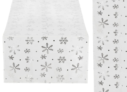Tafelkleed -Kerst - Sneeuwvlokken- Wit - Polyester - 185 x35 CM