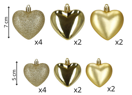 Kerstballen | 16 Stuks | 5/6/7 cm | Goud | Hartjes