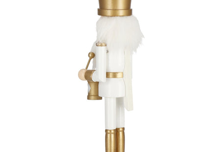 Notenkraker Kerst | Houten Soldaat | Kerstversiering | Goud/Wit | 30,5 cm