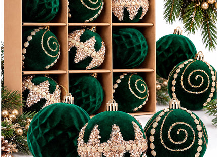 Kerstballen | 9 Stuks | 8 cm | Groen | Fluweel