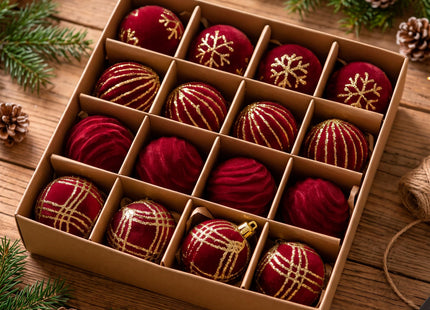 Kerstballen | 16 stuks | 6 cm | Rood | Velours