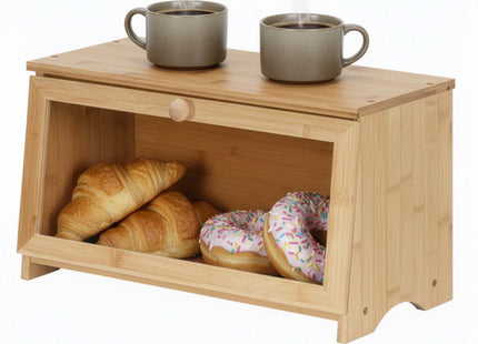 Broodtrommel Voor Op Het Aanrecht - Broodmand - Metaal - Bamboe Deksel - Naturel - 20 X 40 X 23 CM