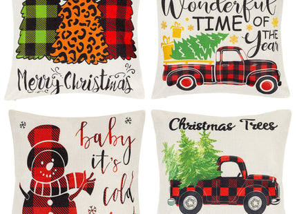 Sierkussenhoes | Kussenhoes | Kussensloop | Woonaccessoires | 40 x 40 cm | 4 Stuks | Kerstpatronen | Wit