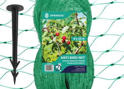 Vogelnet - Vogelgaas - Anti- Vogelnet - Ongedierte en Vogelbestrijding - 8 x 20 M - Inclusief Bevestigingsankers -20 Stuks