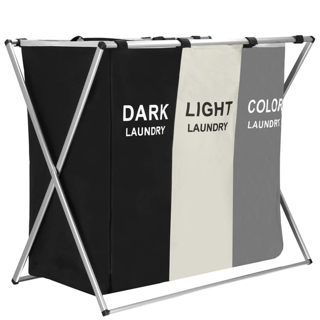 Wasmand 3 Vakken - Wassorteerder - Wamand - Wasbox - Organizer Kleding - Waszakken Voor Wasgoed - Laundry Basket - Dubbele Wasmand