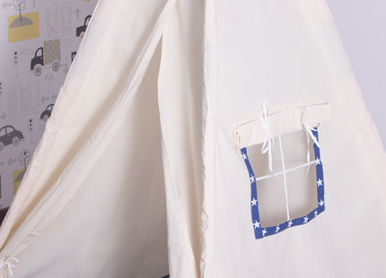 Tipi Tent | Wigwam Speeltent | 120x100x180 cm | Met Mat en Kussens | Naturel Navy | Sterren