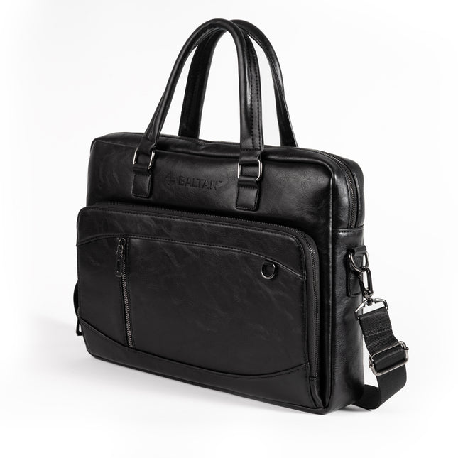 Baltan Leren Aktetas - Laptoptas - Tot 16 inch -Zwart  - 10L - 38 X 29 X 10 CM
