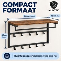 Wandkapstok Bruin Industrieel – Wandkapstok met 10 Haken – Hout en Metaal – 60x30x42 cm