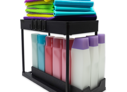 Gootsteen Organizer - Keukenkast Organizer - Inclusief Schuiflade en Haken - Zwart - 39,5 x 22 x 33,5 cm