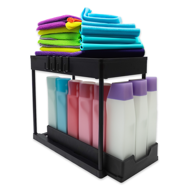 Gootsteen Organizer - Keukenkast Organizer - Inclusief Schuiflade en Haken - Zwart - 39,5 x 22 x 33,5 cm