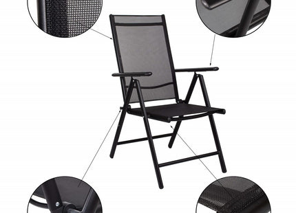 Tuinstoel | Tuinstoelen | Inklapbaar | Aluminium & Textileen | Zwart/Grijs