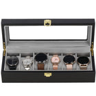 Horlogedoos - Horlogebox - Horlogeopberger - Suède - Zwart - Grijs - Goud  - 6 Horloges