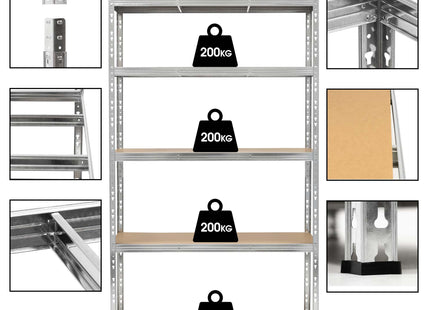 Opbergrek - Stellingkast - 1000 KG - Metaal - Zwart - 205 x 120 x 45 cm