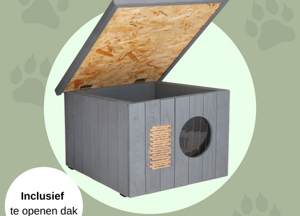 Kattenhuis - Geïsoleerd - Voor Buiten - Weersbestendig - 58 X 49,5 X 36 CM - Grijs