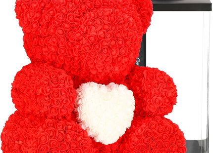Rozen Beer | Rozenbeer | Rose Bear | Rozen Teddybeer | Liefde | Inclusief Giftbox | 68 x 50 x 48 cm | Rood / Wit