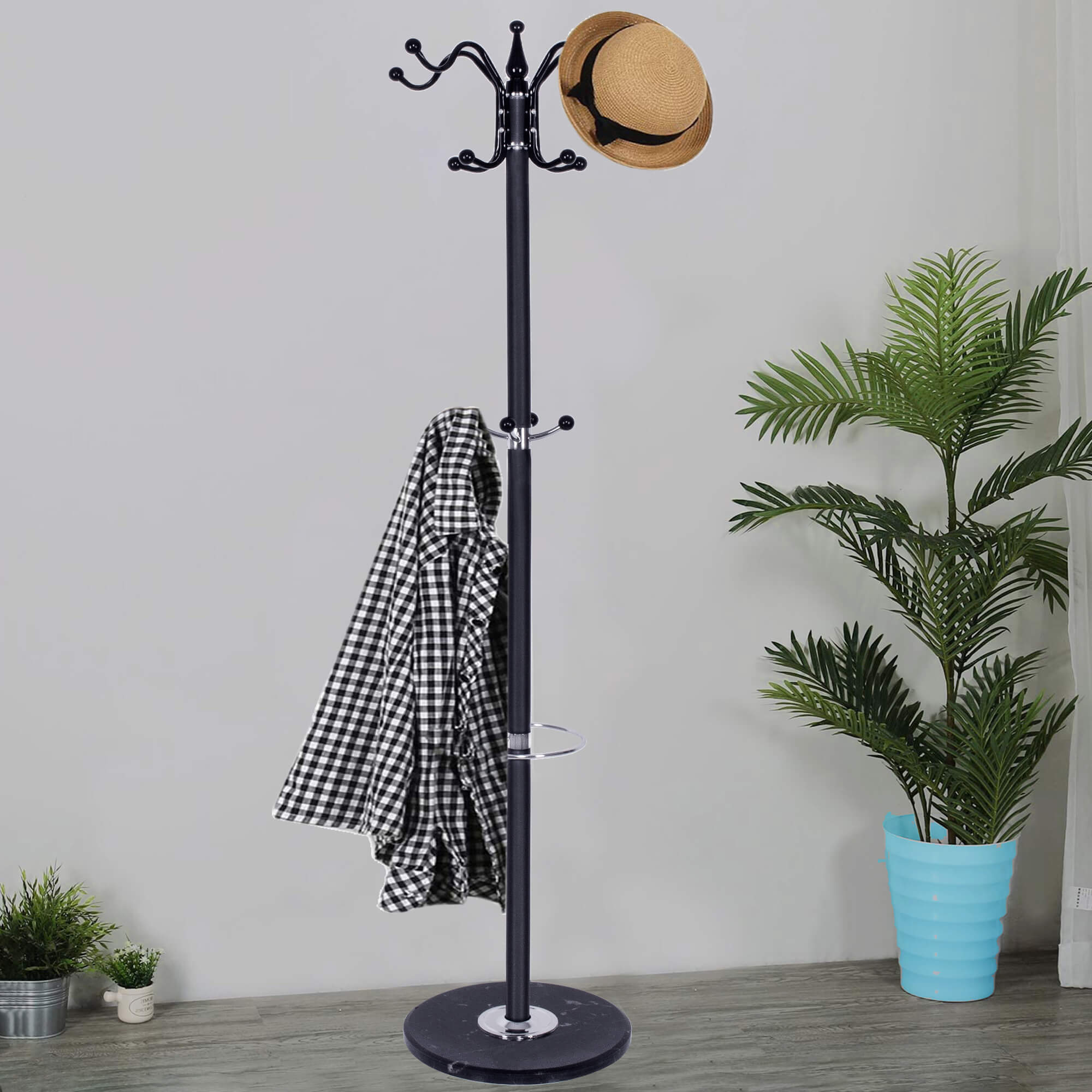 CASARIA® Kleiderständer Marmorsockel Metall 14 Haken 360° Drehbar Stabil Modern 37x37x175cm Flur Büro Garderobenständer Kleiderstange Jackenständer Schwarz CASARIA® Kleiderständer Marmorsockel Metall 14 Haken 360° Drehbar Stabil Modern 37x37x175cm Flur Büro Garderobenständer Kleiderstange Jackenständer Schwarz