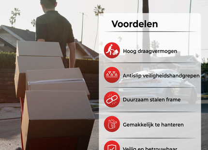 Steekwagen - Staal - 150 KG Draagvermogen - Transportwagen - Plateauwagen - Steekkar - Trolley - Transport - Rood